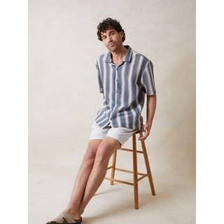 Threadbare Threadbare Blue Relaxed Fit Crochet Short Sleeve Shirt