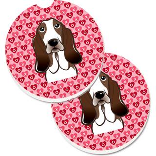 """" Caroline's Treasures Basset Hound Hearts Set med 2 Cup Holder Car Coasters 2.56 Multicolor """"