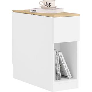 SoBuy sengebord med 3 rum, højt smalt bord i hvidt og træ 25x65x60 cm