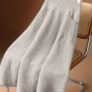 TEMU Women's Elegant Pocket Skirt - Solid Color Ribbed Texture, Machine Washable, Spring Summer Fall Versatile Casual To Formal Wear, Cute Skirts, Seasonal Fashion, Comfortable Clothing