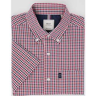 Next Red Gingham Check Easy Iron Button Down Short Sleeve Oxford Shirt