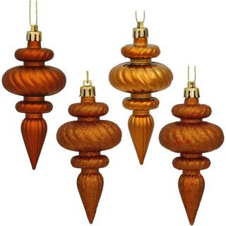 Vickerman 4 """" 4-Finish Finial Ornament Shatternsof Plastic Christmas Tree Decoration 8 Pack Burned Orange Shiny Matte Glitter og Sequin Finishes