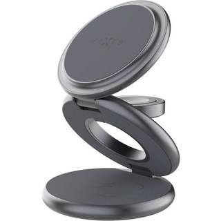 Fixed MagFlex Round 3-i-1 Foldbar Trådløs Oplader - MagSafe Kompatibel - Grå