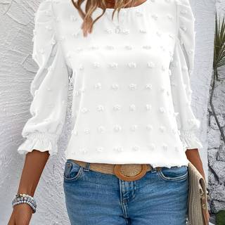 TEMU Women's Elegant Solid T-shirt - Classic Crew Neck Blouse, Everyday & Formal Tops For Office, Parties