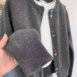 TEMU Women's Grey Sweater Cardigan - Soft Round Neck Button-front Blazer Jacket, Casual & Formal Wear, Versatile Grey Sweating Coat For, Semi-formal Events, Hand Washable (no Pattern)