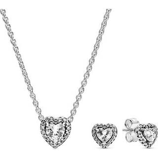 Pandora 28510 Damen-Geschenkset Halskette und Ohrringe Erhabenes Herz Weiß