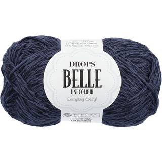 DROPS Belle 20 Marineblå Indhold: 53% Bomuld, 33% Viskose, 14% Hør Garngruppe: B (20 - 22 masker) / 8 ply / DK / worsted Vægt/længde: 50 g = ca. 120 meter Anbefalede pinde: 4.00 mm Strikkefasthed: 10 x 10 cm = 21 m x 28 p Finvask 30ºC / Tørres fladt.