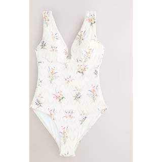 Next White Floral Lace Plunge Shaping Tummy Control Swimsuit