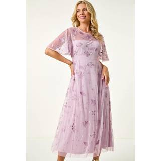 Roman Roman Purple Petite Embroidered Midi Dress - EU 42 (UK 14)