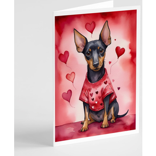 Caroline's Treasures DAC5389GCA7P MANCHESTER TERRIER Mine Valentine lykønskningskortpakke med 8 blanke kort med konvolutter, finurlig A7 -størrel