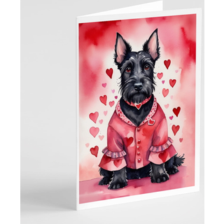 Caroline's Treasures DAC5436GCA7P Scottish Terrier Mine Valentine lykønskningskortpakke med 8 blanke kort med konvolutter, finurlig A7 Størrelse