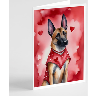 Caroline's Treasures DAC5279GCA7P Belgisk Malinois Mine Valentine lykønskningskort Pakke med 8 blanke kort med konvolutter, finurlig A7 -størrels