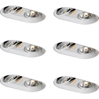 Sæt med 6 afrundede indbygningsspots hvid GU10 70 mm 2-lys - Hubs