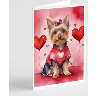 Caroline's Treasures DAC5443GCA7P Silky Terrier Mine Valentine lykønskningskortpakke med 8 blanke kort med konvolutter, finurlig A7 -størrelse 5x