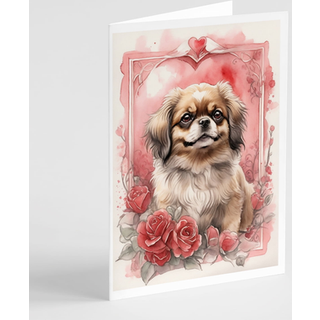 Caroline's Treasures DAC4579GCA7P Tibetan Spaniel Valentine Roses Helearing Cards Pack of 8 Blank Cards with Convolles Whimsical A7 Størrelse 5x7