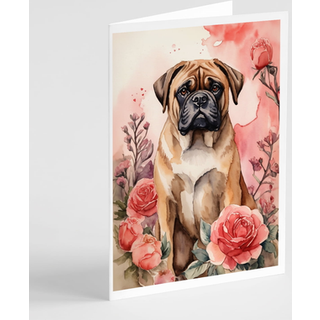 Caroline's Treasures DAC4391GCA7P Bullmastiff Valentine Roses lykønskningskort Pakke med 8 blanke kort med konvolutter, finurlige A7 -størrelse 5