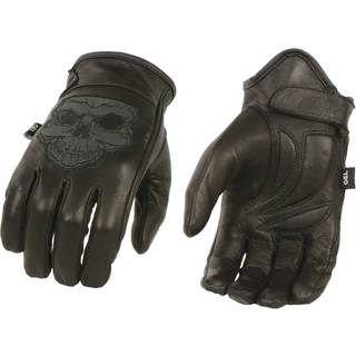 Mænds læder motorcykel handske m/ reflekterende kranium design & gel palm (xxx-stor)