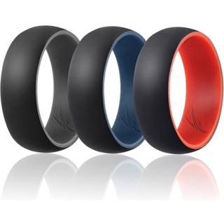 Silikone vielsesring-Duo-samling Dome-stil sat af ROQ for m?nd-3 x 15 mm gr?-sort bl?-sort r?d-sort