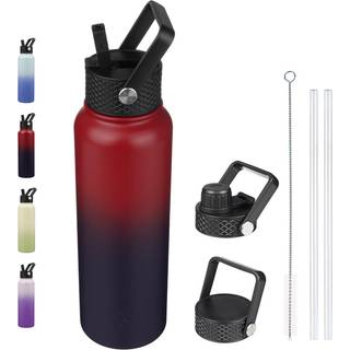 Bjpkpk isolerede vandflasker med halm låg 40 oz koldt og varmt vandflaske rustfrit stål metal vandflaske med 3 låg genanvendelige termos kopper k