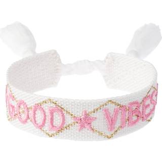 DARK Woven Friendship Bracelet "Good Vibes" White With Bubblegum Pink & Gold