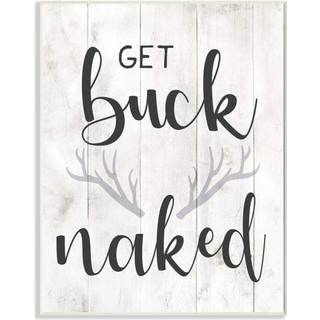Stupell Industries Country Get Buck Naked Text Design Rustic Antlers Wall Plaque 13 X 19