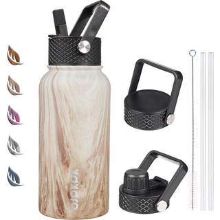 BJPKPK Isolerede vandflasker med halmlåge 27 oz Rustfrit stål Vandflaske med 3 låg Lækagebeskyttet BPA Gratis metal termos krus sportsvand flaske