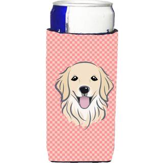Checkerboard Pink Golden Retriever Ultra Beverage Isolators til slanke dåser