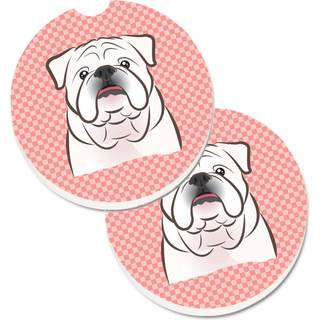 """" Caroline's Treasures Checkerboard Pink White English Bulldog Sæt med 2 Cup Holder Car Coasters BB1220Carc 2.56 Multicolor """"