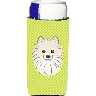 Checkerboard Lime Green Pomeranian Ultra Beverage Isolators til slanke dåser
