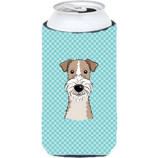 Checkerboard Blue Wire Haired Fox Terrier Tall Boy Beverage Isulator Hugger BB1185TBC