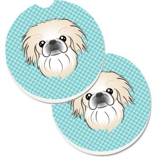 """" Caroline's Treasures Checkerboard Blue Pekingese Sæt med 2 Cup Holder Car Coasters BB1159Carc 2.56 Multicolor """"