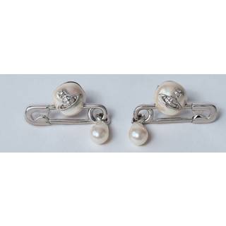 Vivienne Westwood Silver Claude Pearl Safety Pin Studs - Silver