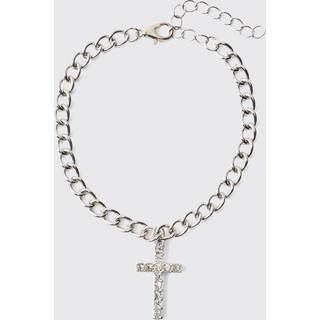 Mens Silver Iced Cross Charm Bracelet