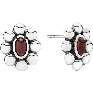 Lund Copenhagen ørestikker i oxyderet sølv med blomst og rød granat