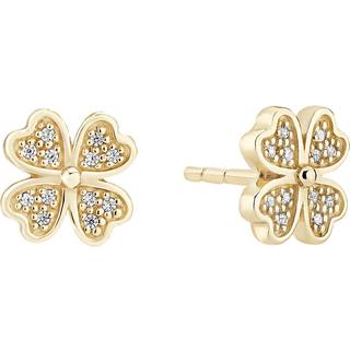 Lund Copenhagen kløver øreringe i 8 kt guld med cubic zirkonia - 7,5 mm