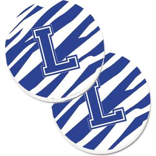 """" Caroline's Treasures Monogram Initial L Tiger Stripe Blue & White Set med 2 Cup Holder Car Coasters CJ1034-LCARC 2.56 Multicolor """"