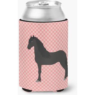 """" Caroline's Treasures Friesian Horse Pink Check Decorative Can Hugger Multicolor """"