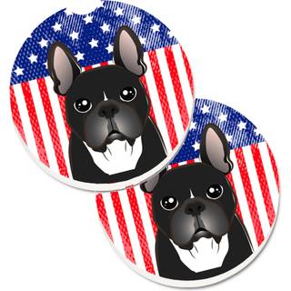 """" Caroline's Treasures American Flag & French Bulldog Sæt med 2 Cup Holder Car Coasters BB2157Carc 2.56 Multicolor """"