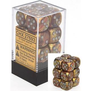 Chessex DICE D6 S?t: Lustr?st guld med s?lv - 16 mm seks -sidet matrice (12) Blok af terninger