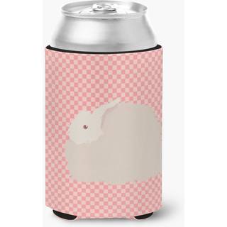 """" Caroline's Treasures Fluffy Angora Rabbit Pink Check Decorative Can Hugger Multicolor """"