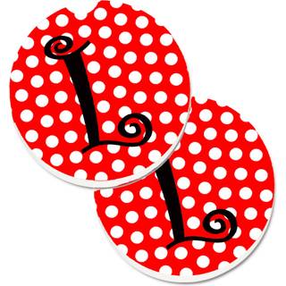 """"Caroline's Treasures Bogstav L Indledende Monogram R?d sort Polka Dots S?t med 2 Kopholdere Bil Coasters CJ1012-LCARC 2.56 Multicolor""""