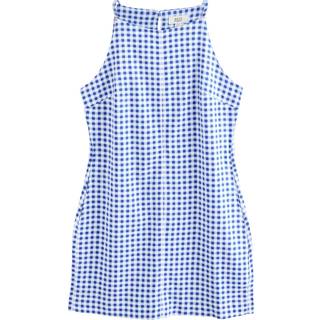 Next Light Blue Gingham Mini Sleeveless Racer Stretch Linen Blend Dress - 20