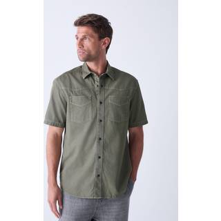 Sage Green Twin Pocket Contrast Stitch Short Sleeve 100% Cotton Shirt