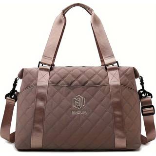 TEMU Large Capacity Quilted Travel Duffel Bag With Rhombus Pattern, Solid Color Overnight Carry-on Tote With Multiple Storage Pockets