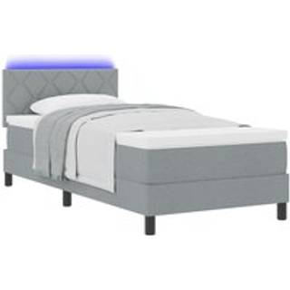 Box spring seng med madras med LED Lysegrå 90 x 200 cm Stof