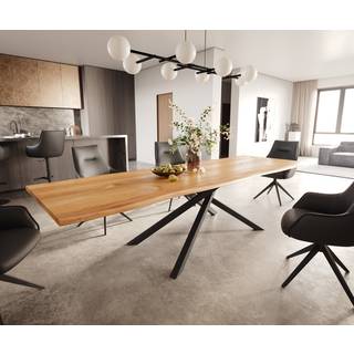 Esstisch Edge 300x100x4 Eiche Natur Kreuzgestell Rechteck Schwarz Live-Edge
