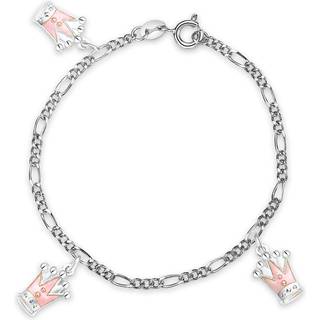 Pia & Per charms børnearmbånd med prinsessekroner i sølv, rosa