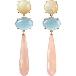 OLE LYNGGAARD COPENHAGEN Lotus øreringe i 18 karat guld med Etiopisk opal, akvamarin og blush månesten - PAR