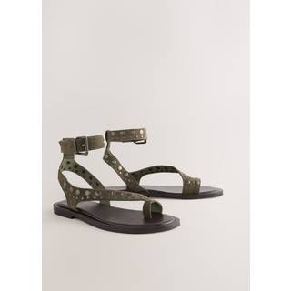 Next Khaki Green Suede Studded Toe Loop Sandals