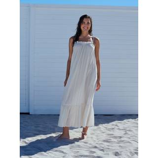 Next White / Gold Stripe Volume Cotton Maxi Dress - EU 38 (UK 10)